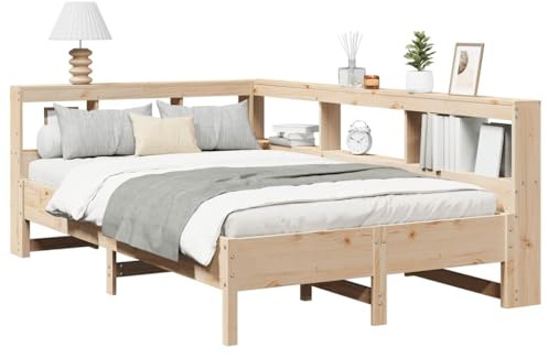 vidaXL Massivholzbett mit Regal ohne Matratze 120x200 cm Kiefer, Holzbett mit Regal, Massivholzbett mit Regal, Bett, Holzbett mit Bücherregal