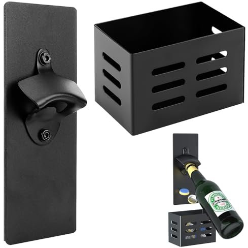 Wowlela Flaschenöffner, Wand Flaschenöffner mit Magnet, Edelstahl Wandmontierter Bieröffner mit Auffangbehälter, Flaschenöffner zur Bierkappenöffner, Geschenk für Männer & Bierliebhaber