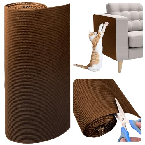 Vefhby 40 x 200cm Kratzmatte Selbstklebend Katze, DIY Trimmbare Kratzschutz Sofa Katze, Kratzbretter Kratzwand für Schützt Möbel und Couch Schutz(Braun)