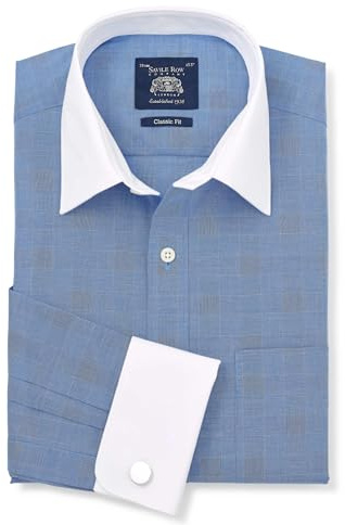 Men's Classic Fit Double Cuff Winchester Shirt, Navy POW Check, 19.5