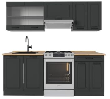 Vicco Küchenzeile R-Line, Anthrazit Landhaus/Anthrazit, 200 cm ohne Arbeitsplatte