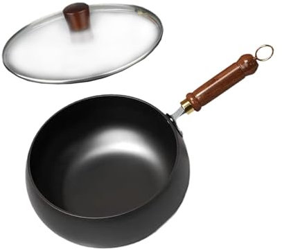 MagiDeal 9,45-Zoll-Wok-Pfanne, Rührpfanne, Kochgeschirr, Mehrzweck-Induktionsherd, Gas, chinesischer Wok, Brat-Wok-Pfanne für Hotelcamping, Glasdeckel