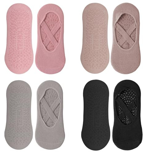 mtuihfo 4 PCS Yoga Chaussettes Antidérapantes Femme, Pilate Chaussettes Coton Respirant Avec Poignées Sangles Antidérapantes pour Pilates Barre Ballet Danse Entraînement