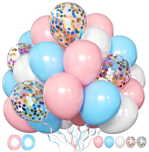 Luftballons Rosa Blau Weiß 50 Stk 12 zoll Luftballons Baby Shower Geschlechtsenthüllung Ballons Baby Rosa Hellblau Konfetti Ballons für Mädchen Geburtstag Hochzeit Verlobung Taufe Muttertag Deko