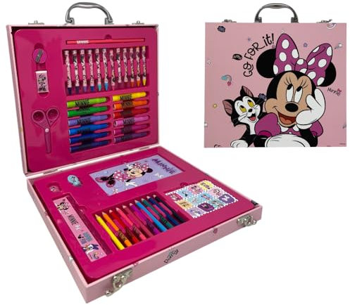 Koffer Farben Minnie Disney Box für Kinder komplett mit Farben Schreibwaren Sticker