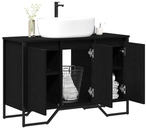 vidaXL Waschbeckenschrank Schwarz Eichen-Optik 91 x 35 x 60 cm