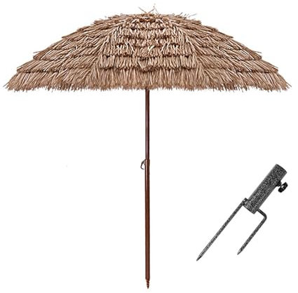PPLDABNK Straw Umbrella Outdoor 5.2ft Thatched Patio Umbrella Tropical Hawaiian Outdoor Umbrella with 8 Umbrella Bones & Tilt Function, Outdoor Straw Beach Umbrella for Garden Backyard Pool,1.6m