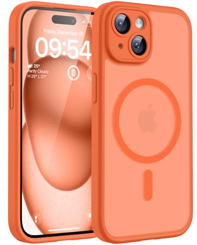 TOCOL für iPhone 15 Hülle, Kompatibel mit MagSafe, Orange | Vollständiger Kameraschutz Handyhülle, Eingebauter Magnetring Case, Militärschutz Stoßfest Kratzfest Haltbarkeit Phone Cover