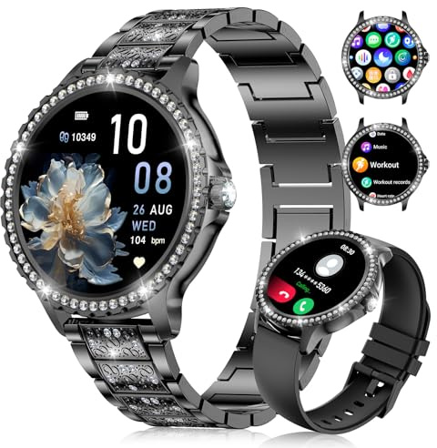 LIGE Smartwatch Damen 1.32 Rund Touchscreen mit Telefonfunktion, Fitnesstracker Damen 120+Sportmodi/IP68/Herzfrequenz/Menstruationszyklus/IP68 Diamond Smart Watch für iOS Android (Schwarz)