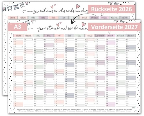 Timr Jahreskalender 2027 DIN A3 Wandkalender Konfetti - tr396 | 12 Monate, Kalendarium 2026 auf der Rückseite, beidseitig bedruckt, 350 g/qm, 420 x 297 mm