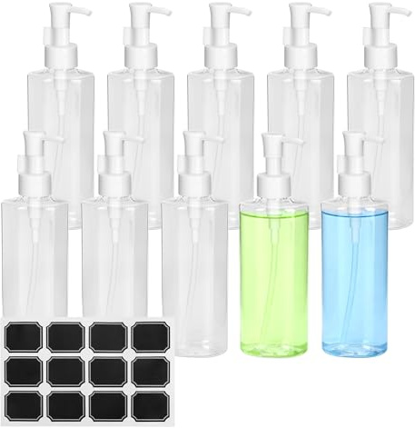 WENLISELL 10 PCS 200ml Plastic Lotion Dispenser Pump Bottle | Refillable, Oval Travel Airless Pump Bottles, Empty Clear Container, For Lotion Gel Shampoo Cream