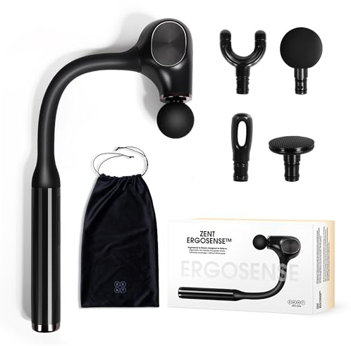 ZENT ErgoSense Massagegerät für Rücken, Nacken & Schulter, Massagepistole mit ergonomischem Griff, 5 Intensitätsstufen, 4 Aufsätze, kabelloses Handmassagegerät, Akku bis 180 Min, USB-C
