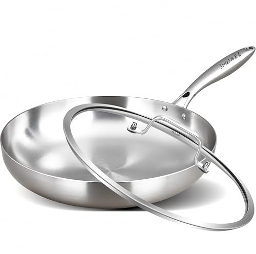 Inqibee 28 CM Stainless Steel Frying Pan with Lid | Induction Ready Skillet, Compatible with All Cooktops, Uniform Heat Distribution, Oven Safe Cooking Pan