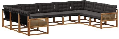 vidaXL Outdoor-Sofagarnitur mit Kissen 9 pcs Natürlich und Schwarz, Garten Lounge, Moderne Outdoor-Couch, witterungsbeständiger Sitzbereich, bequem für die Terrasse