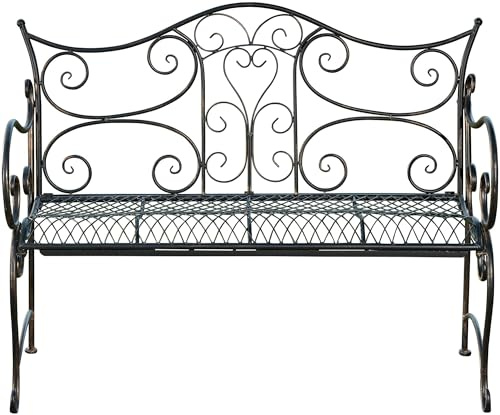 DELUKE Gartenbank TODOR Metall Bronze 113x47x89 cm | Metallbank Garten 2 Seitzer Bank Terrasse Vintage Antik Gartenbank