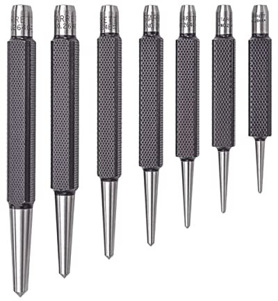 Starrett S264WB Set Of 7 Centre Punches, 1/16-1/4 Tapered Point Diameters, In Round Plastic Case