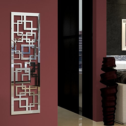Wandgarderobe/Garderobe Design Quadrat, 140x40x2 cm, Edelstahl 3D poliert (glänzend) (Marke: Szagato, Made in Germany Kleiderständer Garderobenständer Wandpaneel Wanddeko Kleiderhaken Flurgarderobe)