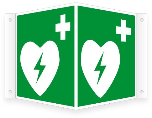 Nasenschild/Winkelschild | Defibrillator gem. ASR A1.3 E010 | in verschiedenen Größen erhältlich | direkt bedruckt