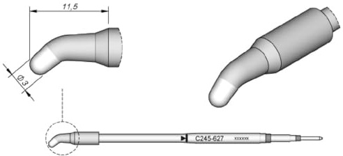 JBC Lötspitze Serie C245, Rundform, C245627/Ø 3,0 mm, gebogen C245627 (Lötkartusche Lötpatrone Loetspitze Loetkartusche Loetpatrone 2245 2045 bleifrei)