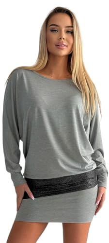 Mississhop Damen Minikleid festlich Glitzer Kleid Pulli Tunika S M L XL XXL