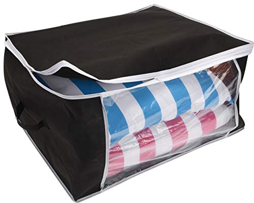 LS-LebenStil Unterbettkommode XXL Jumbo 60x45x30cm Schwarz Stoff Aufbewahrungsbox Kleiderbox Kleidersack Rechteck Unterbettbox Vlies Aufbewahrungstasche Bettdecken, Kleidung faltbar Sichtfenster