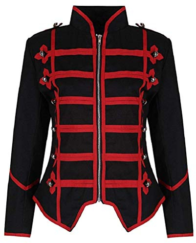 Veste Femme Militaire Emo Punk Batteur - Noir Rouge (FR 40)