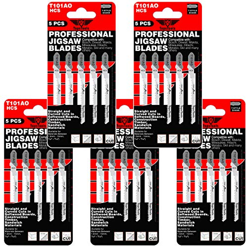 25 hojas de sierra de calar de corte recto y curvo TopsTools T101AO compatibles con Bosch, Dewalt, Makita, Milwaukee y muchos más