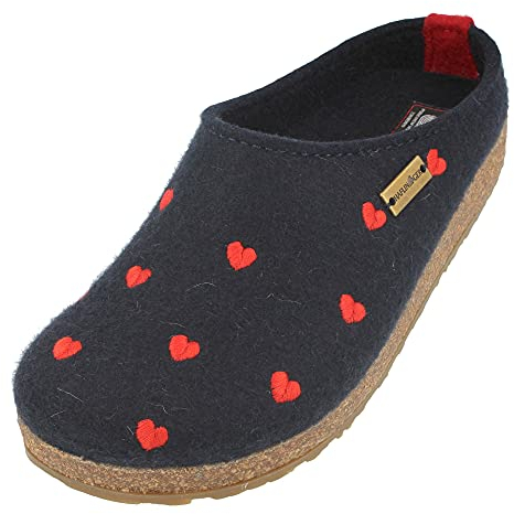 HAFLINGER Grizzly Cuoricini Felt Slipper Cork Medium Blue, taglia 39