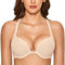 DOBREVA Women's Push Up Bra Front Fastening Bras T Shirt Racer Back Padded Underwired Plunge Bra Beige 32C