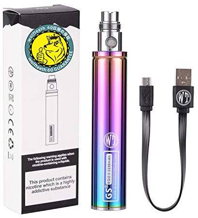 WOLFTEETH Genuine GS EGO II Prime 2200mAh Rechargeable Battery Bottom Micro USB Charge 510 Ego Charge, 510 E-Shisha E-Cigarette (0ml Nicotine Free/Iridescence 121503)