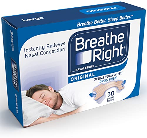 Breathe Right Nasenstreifen Original Large 30s, lindert sofort verstopfte Nase, hilft Schnarchen zu reduzieren, medikamentenfrei, Schnarchhilfe für Männer und Frauen, 30 Stück (1 Stück), Verpackung