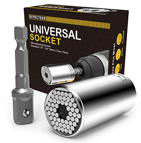 Universal Socket, Self-Adjusting Socket Fits Standard 1/4'' - 3/4'' Metric 7mm-19mm, Adapter Socket for Wrench Ratchet & Power Drill, Tools Gifts for Men Him Husband Dad Father DIY Handyman Women