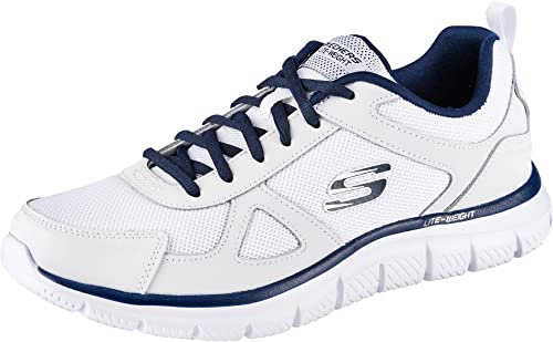 Skechers Men's Track Scloric Oxford, White Leather Mesh Pu Navy Trim, 6.5 UK