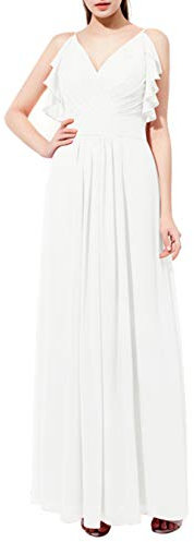 Alagirls Femme Robe Demoiselle d Honneur Longue en Mousseline Col V Robe élégante Soirée Cocktail Mariage IvoryUS12