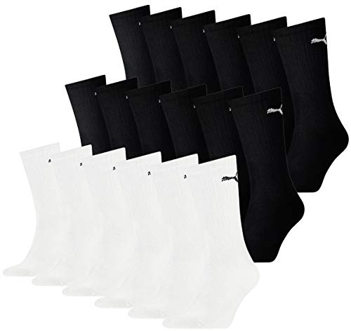 PUMA Socken Cush Crew Sportsocken Tennis Unisex 18 Paar, Farbe:Schwarz - Weiß, Socken & Strümpfe:43-46