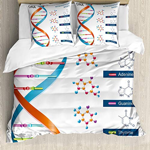 ABAKUHAUS Biologie Bettbezugs Set Für Doppelbetten, Biochemie-Spaß, Milbensicher Allergiker geeignet mit Kissenbezügen, Weiß Orange