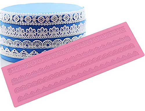 DUBENS 4 Muster Mustermatte zum Verzieren, Motiv Spitzenbordüre, Spitze Mold Silikon Zucker Spitze Pad Kuchen Krempe Dekoration Mold Küchen DIY Werkzeug