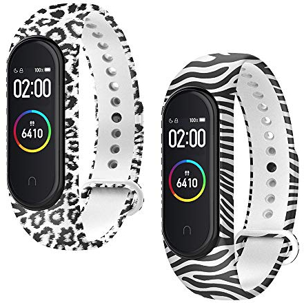 WD&CD Lot de 2 Bracelet Compatible pour Mi Band 3/ Mi Band 4, Bracelet de Remplacment en TPU Silicone Réglable Sport Accessoire Compatible pour Xiaomi Mi Band 3/Mi Band 4 (Léopard, Zèbre)