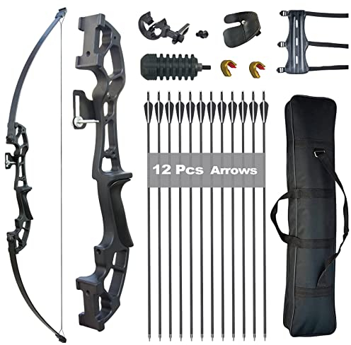 Tongtu Pfeil und Bogen für Erwachsene 30lb 40lb Recurvebogen Set mit Bogenschießen Zubehör Sportbogen Erwachsene für Einsteiger (Schwarz, 40LBS)