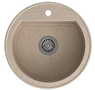 VBChome Évier en granit 51 cm Évier encastrable réversible + siphon + robinet de cuisine mitigeur chaud/froid, beige