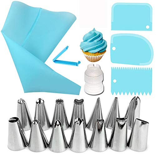 Set di 20 ugelli per tubazioni e sacchetti in silicone, 3 raschietti per torte con sacchetti in silicone, set di ugelli per decorazioni fai da te per torte