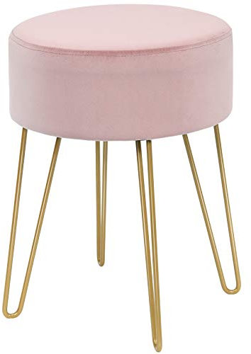 COSTWAY Siège de Coiffeuse Rembourré, Pouf Repose-Pieds Moderne Rond, Tabouret en Velours avec Pieds Métalliques Robustes, pour Salon, Chambre (Rose)