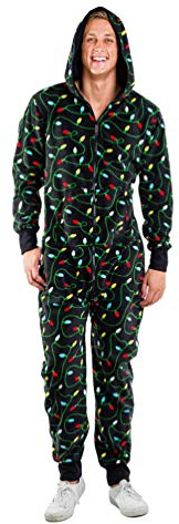 ZKOOO Men Onesies Christmas Warm One Piece Pajama Print Fluffy Hooded Jumpsuit Adult Halloween Party Cosplay Costume