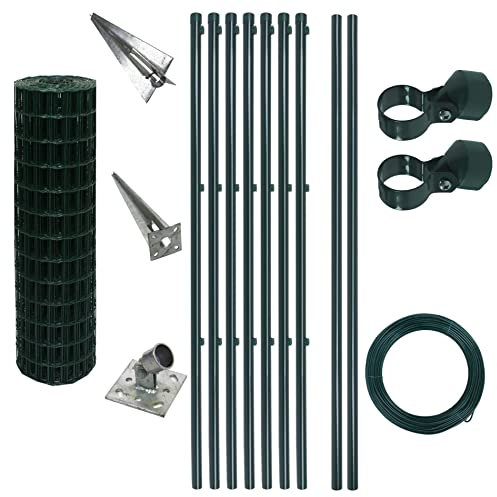 ESTEXO Schweißgitter Gartenzaun Set Komplettset Zaun Gartenzaunset Zaunset Drahtzaun Gitterzaun mit Einschlaghülsen (1,0 x 10 m)