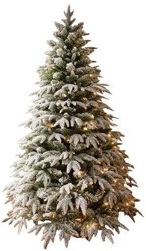 6ft/1.8m Pre-Lit Artificial Christmas Tree Lapland Fir - 260 LED Warm White Lights, Snow Flocked 935 PE/PVC Tips, Snowy Bushy Hinged Branches, Metal Stand for Xmas Home Decorations