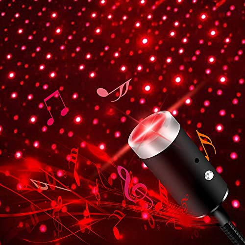 Dinfu USB Star Night Light, Sound-activated with Auto Rotating, 5 Modes USB Night Light Romantic Interior Car Ceiling Lights for Car Bedroom Gameroom Party (Red)