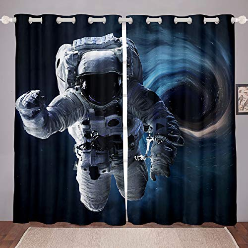 Tbrand Astronaut Blickdichte Vorhänge Galaxie Weltraum Fenstervorhang 175x140cm Universum Planet Vorhänge für Kinder Mikrofaser Sternenhimmel Konstellation Vorhänge