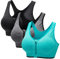 CARETOO Damen Sport BH Stark Halt Active Bra Höhe Beanspruchung Trainieren Bustier Fuer Yoga Fitness - Mit Reißverschluss Schwarz + Grau + Hellblau, XL