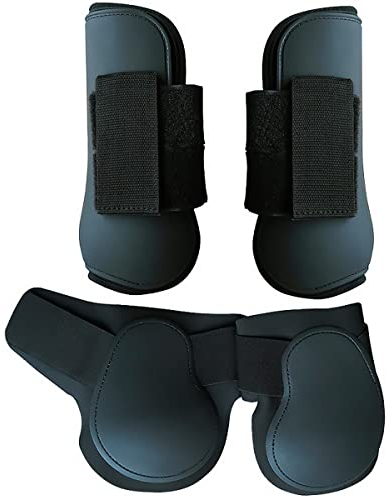 TopHomer 4 Stück Reitstiefel, verstellbar, für Vorder- und Hinterbeine, stoßdämpfend, für Pferde, Beinschutz, Reitsehnenschutz, Sprunggelenkbandage (schwarz, groß)