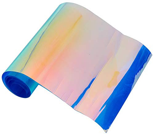 GORGECRAFT Holografische PVC-Blatt 98,5 cm x 20 cm, transparent, schillernd, Vinyl, Regenbogenfarben, glänzend, transparent, verspiegelt, Folienstoff für Schuhe, Taschen, Nähen, Patchwork, Blau